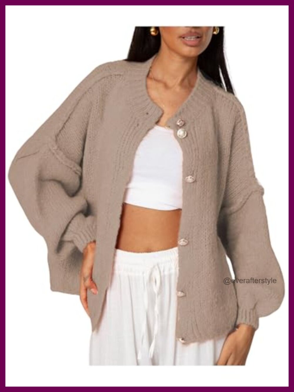 Women's Oversized Knit Cardigan Sweater Long Sleeve Button Up Casual Lightweight